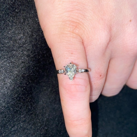 14k White Gold Diamond Pear Engagement Ring - Picture 2 of 7